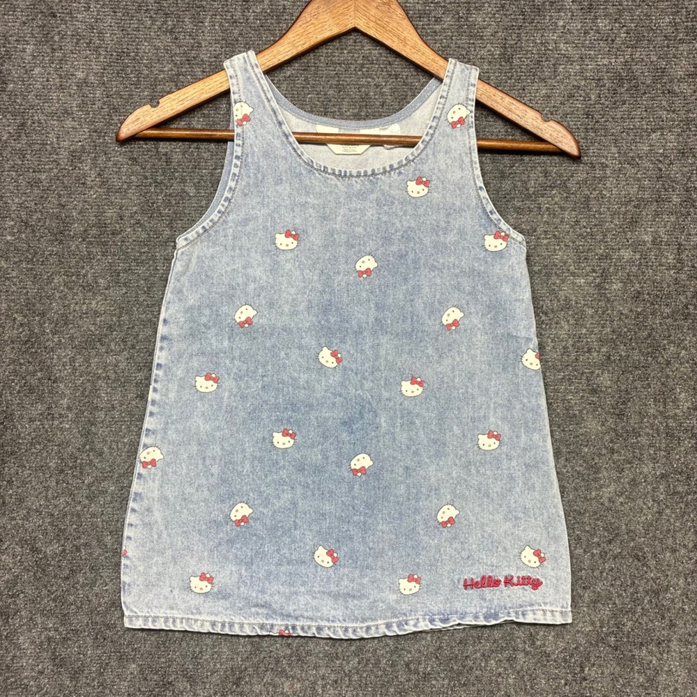 H&M Sanrio Hello Kitty Denim Tank Dress Kids 5T Light Wash Acid Print Cotton